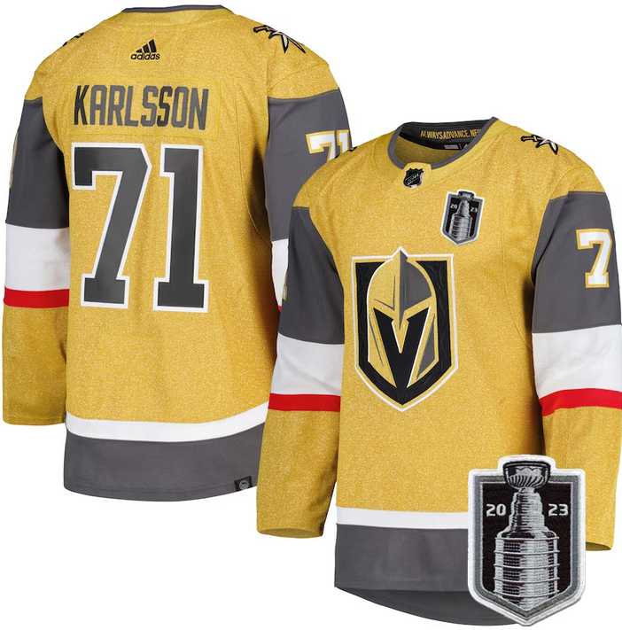 Men%27s Vegas Golden Knights #71 William Karlsson Gold 2023 Stanley Cup Final Stitched Jersey Dzhi